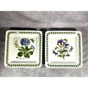 2 Portmeirion Botanic Garden Primrose & Pansy 7" Square Plates Butterflies